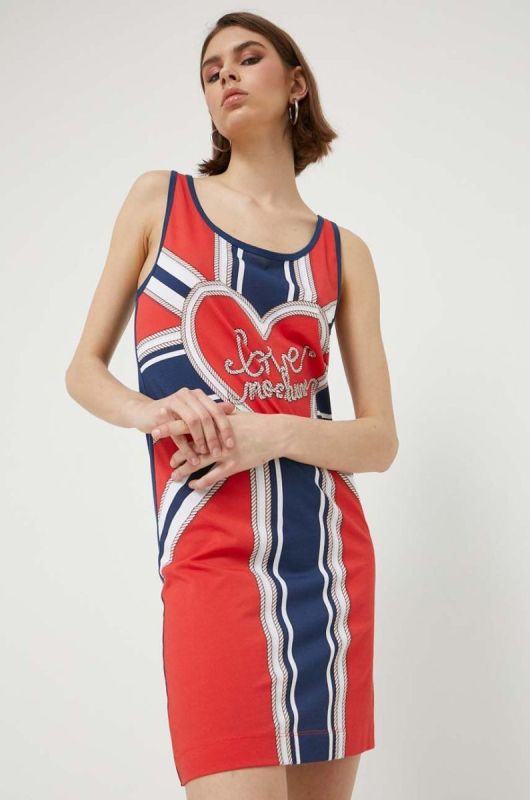 Бавовняна сукня Love Moschino mini пряма колір блакитний (3320331)