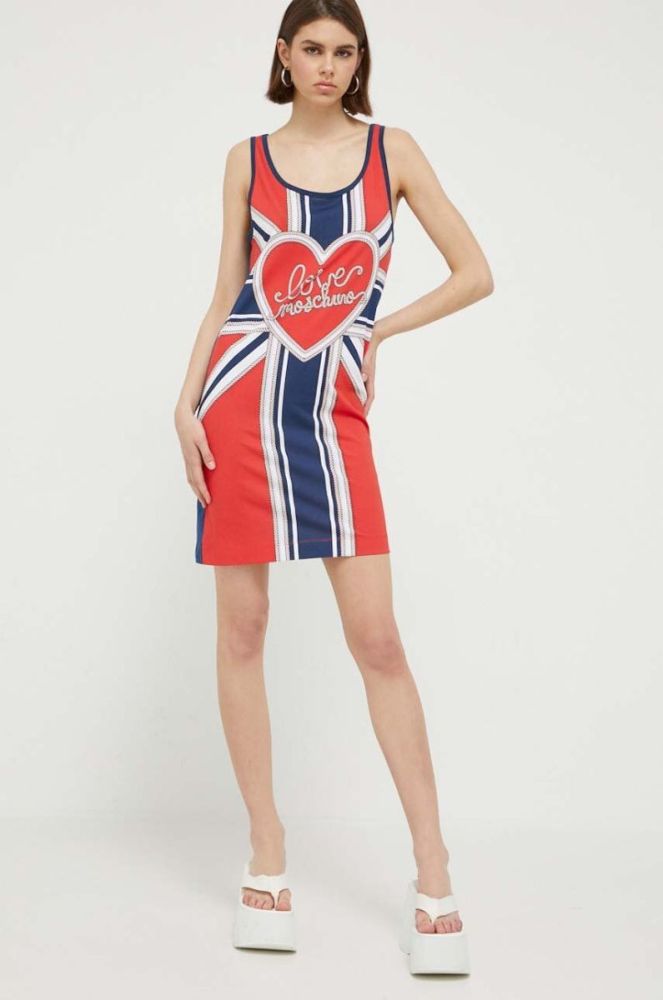 Бавовняна сукня Love Moschino mini пряма колір блакитний (3320331) фото 2