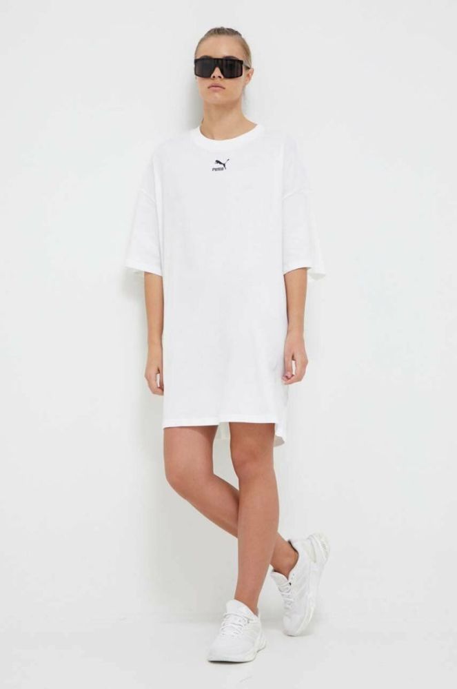 Бавовняна сукня Puma колір білий mini oversize фото 2