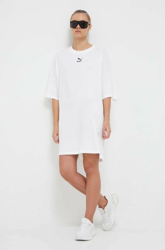Бавовняна сукня Puma колір білий mini oversize фото 2