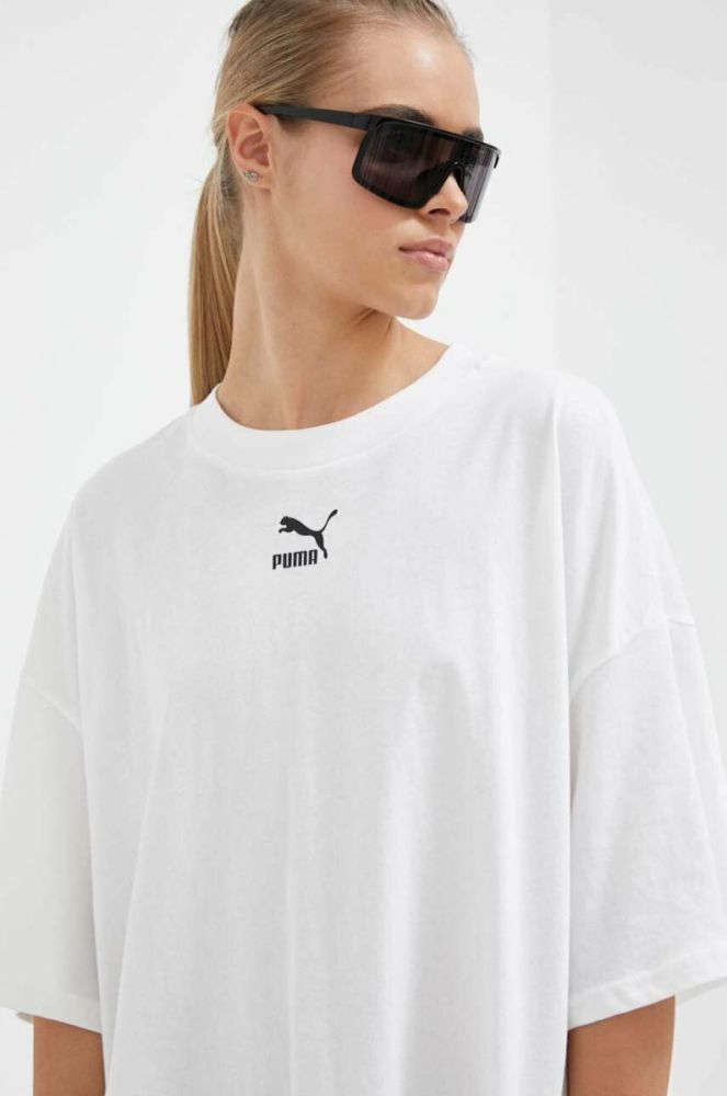 Бавовняна сукня Puma колір білий mini oversize фото 4
