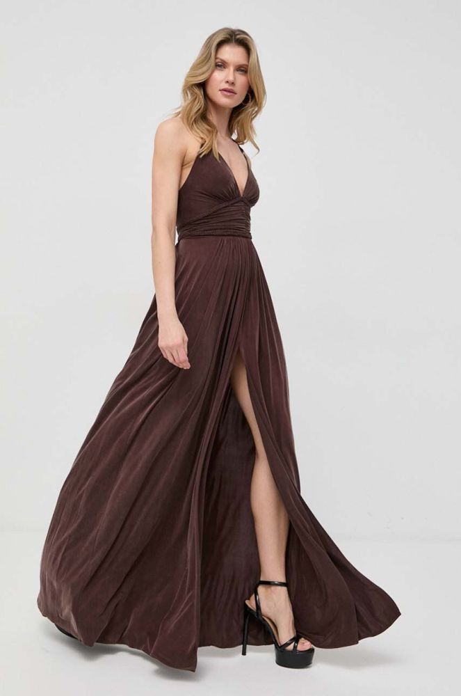 Сукня Elisabetta Franchi колір коричневий maxi розкльошена