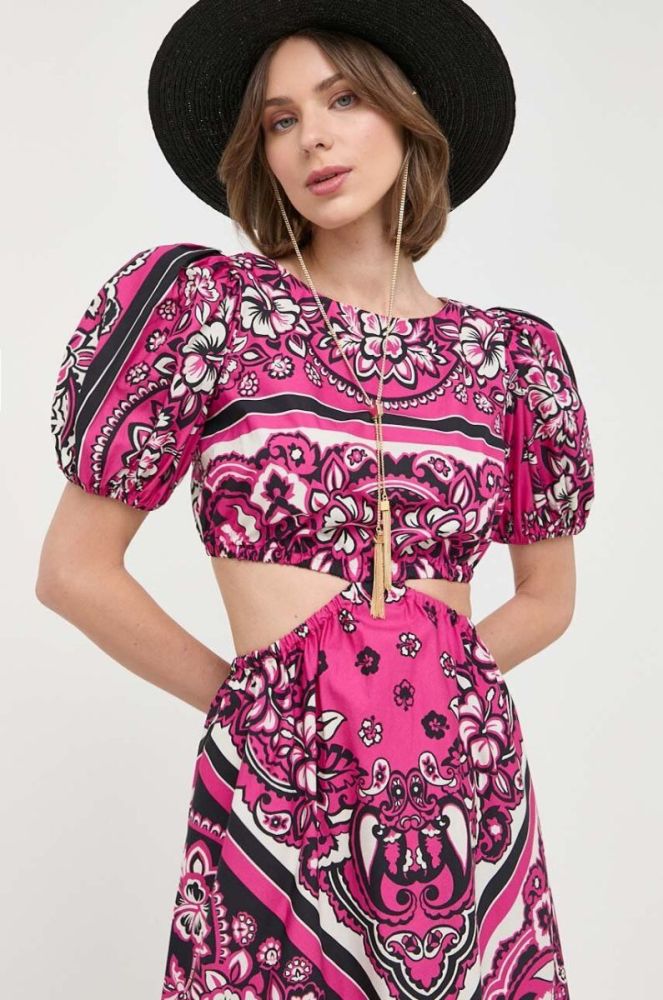 Бавовняна сукня Red Valentino колір фіолетовий midi розкльошена фото 2