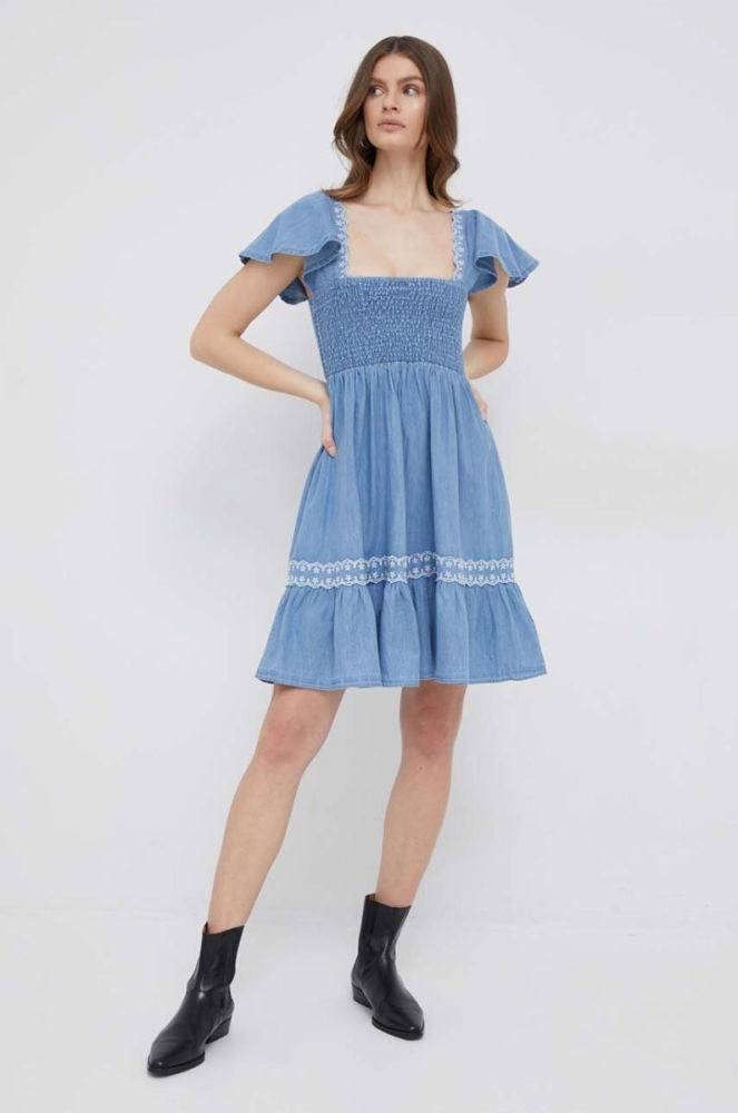 Джинсова сукня Pepe Jeans Adele mini розкльошена колір блакитний фото 2