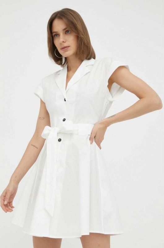 Бавовняна сукня Trussardi колір білий mini розкльошена фото 2