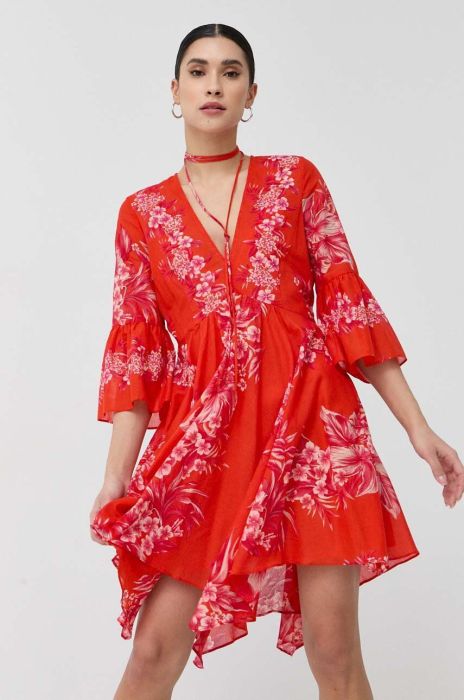 Бавовняна сукня Twinset колір помаранчевий mini розкльошена