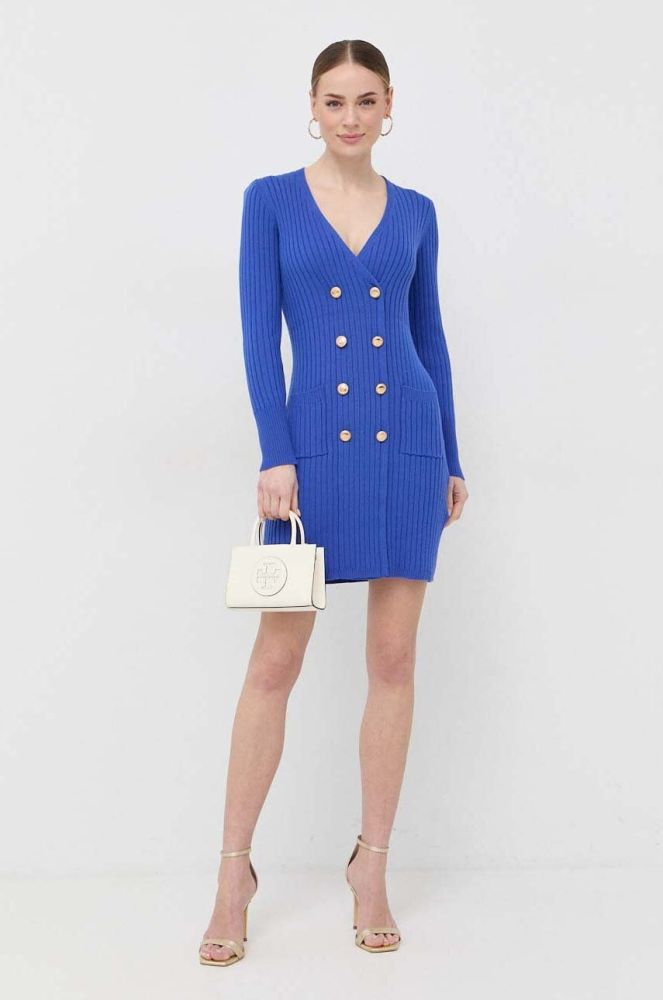 Вовняна сукня Luisa Spagnoli mini облягаюча колір блакитний