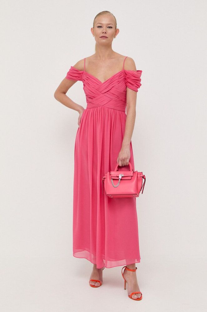 Шовкова сукня Luisa Spagnoli колір рожевий maxi розкльошена