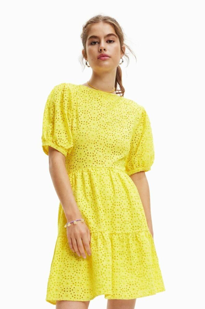 Бавовняна сукня Desigual колір жовтий mini розкльошена