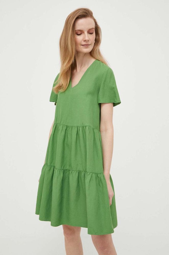 Сукня з домішкою льону Pennyblack колір зелений mini розкльошена