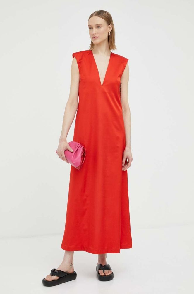 Вовняна сукня By Malene Birger колір червоний maxi розкльошена