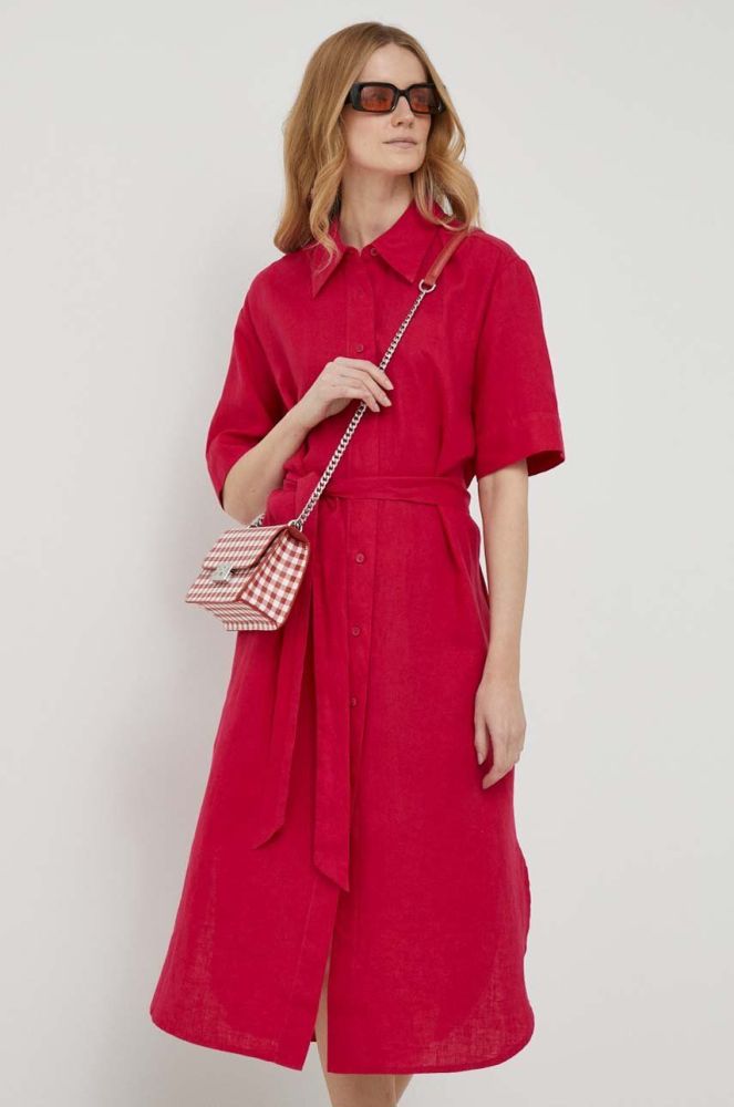 Льняна сукня United Colors of Benetton колір рожевий midi пряма