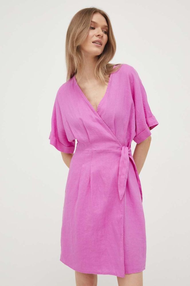 Льняна сукня United Colors of Benetton колір фіолетовий mini пряма