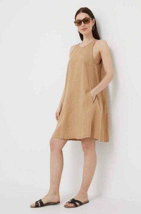 Льняна сукня United Colors of Benetton колір бежевий mini розкльошена