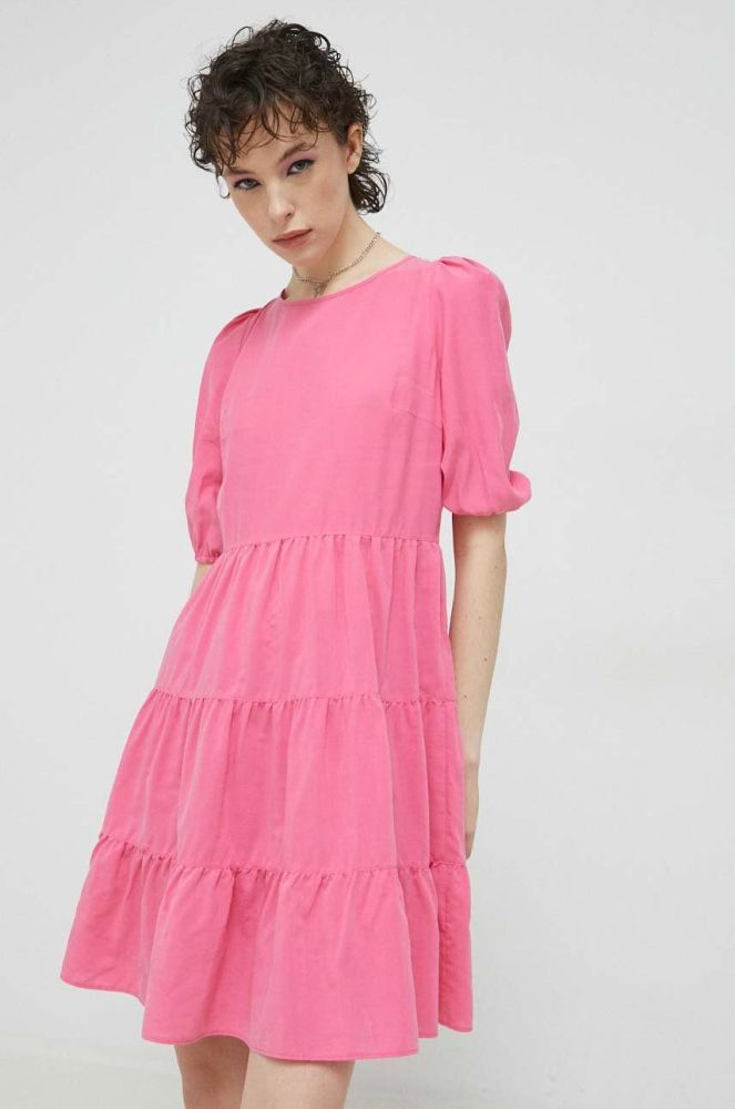 Сукня HUGO колір рожевий mini розкльошена (3071372)