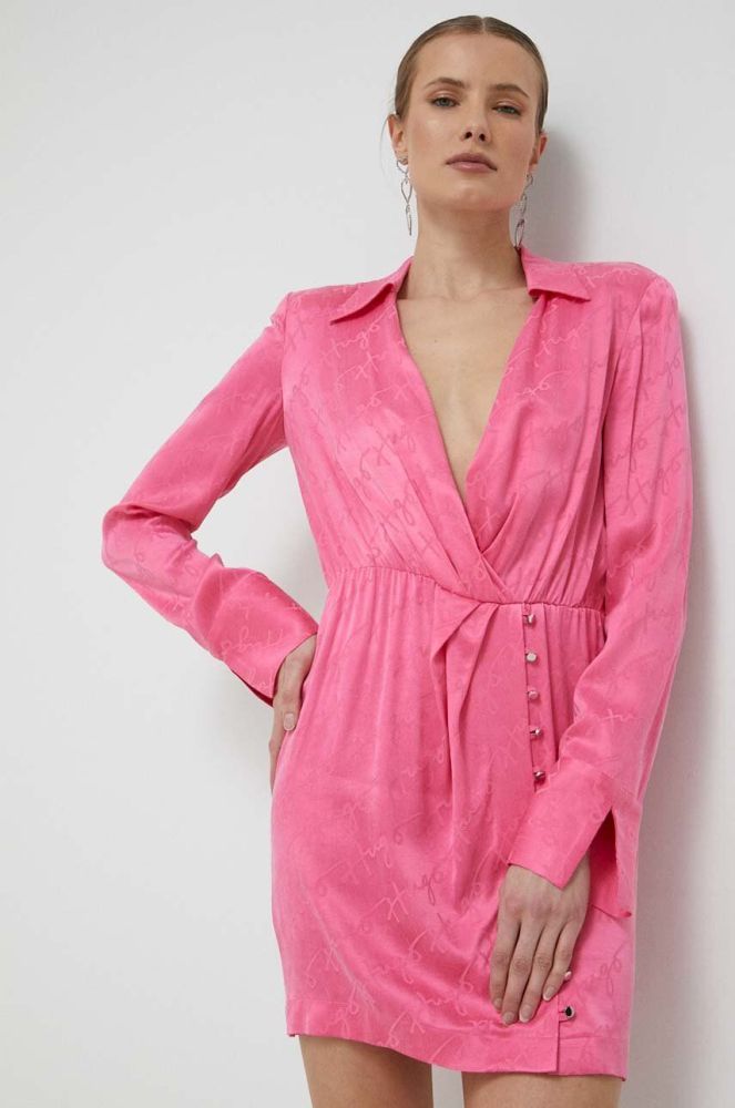Сукня HUGO колір рожевий mini облягаюча (3058565)
