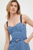 Джинсова сукня Pinko mini розкльошена колір блакитний