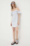 Сукня з домішкою льону United Colors of Benetton mini пряма колір блакитний