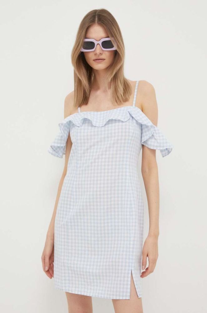 Сукня з домішкою льону United Colors of Benetton mini пряма колір блакитний фото 2
