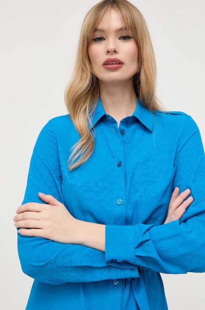 Сукня з домішкою шовку Pinko mini пряма колір блакитний фото 4