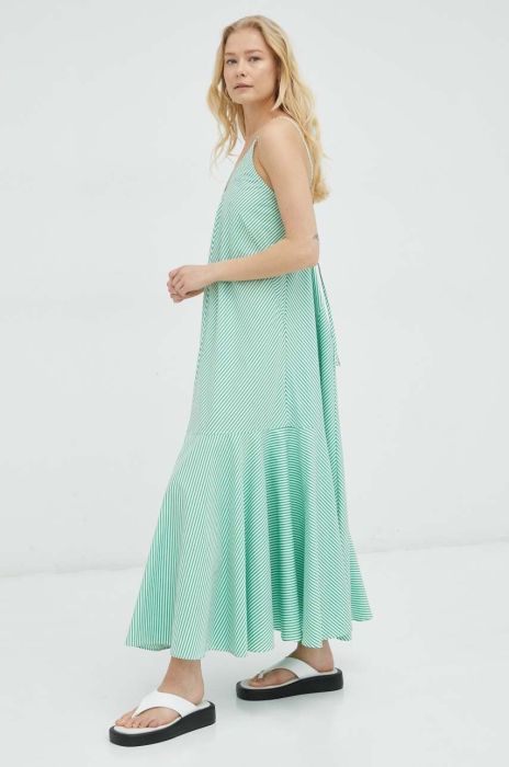 Бавовняна сукня Herskind колір зелений maxi розкльошена