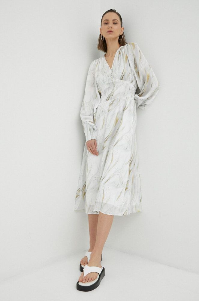 Сукня Bruuns Bazaar колір білий midi розкльошена (3188579)