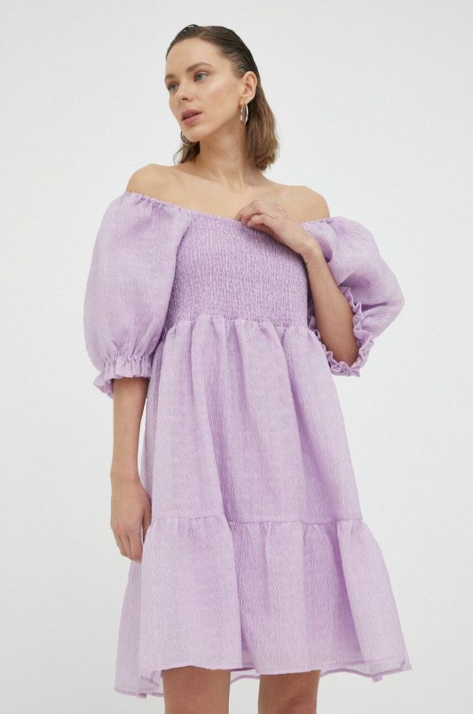 Сукня Bruuns Bazaar колір фіолетовий mini розкльошена фото 4