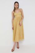 Сукня Bardot колір жовтий midi розкльошена