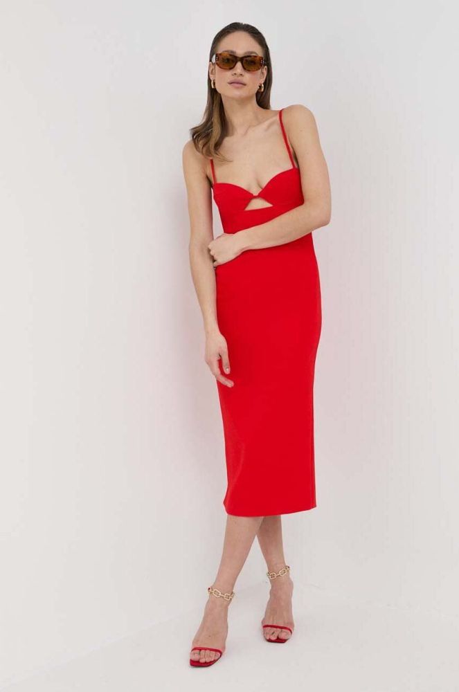 Сукня Bardot колір червоний midi пряма (3211777)