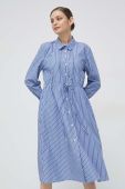 Бавовняна сукня Tommy Hilfiger midi розкльошена колір блакитний