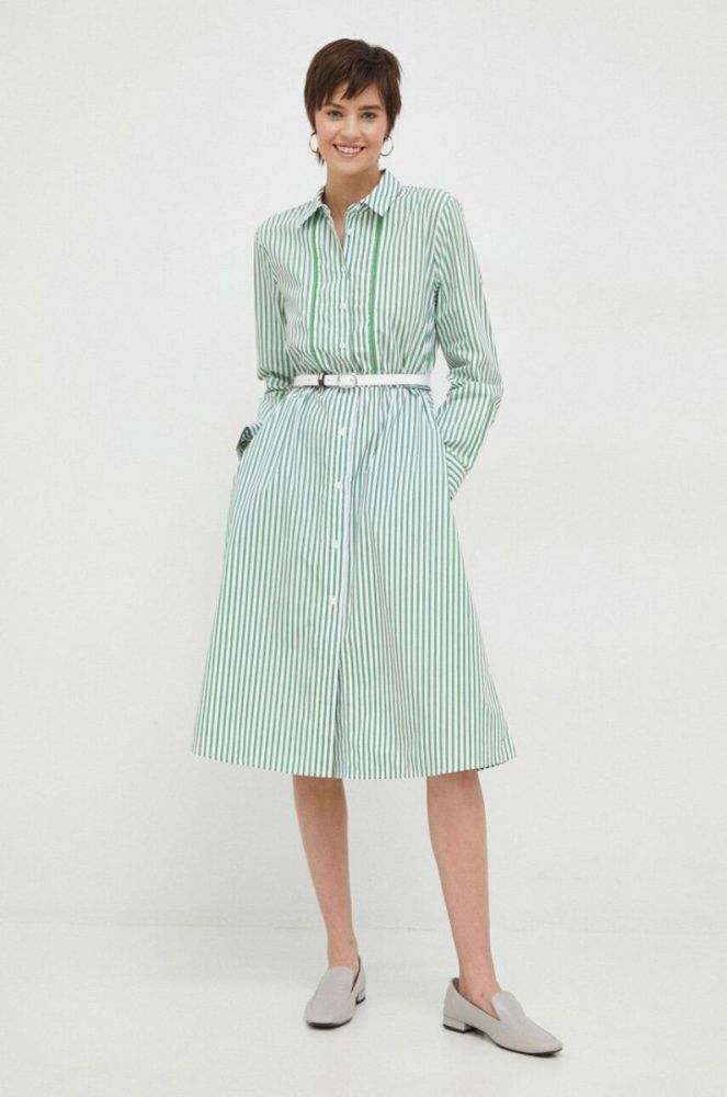 Бавовняна сукня Tommy Hilfiger колір зелений midi розкльошена фото 2