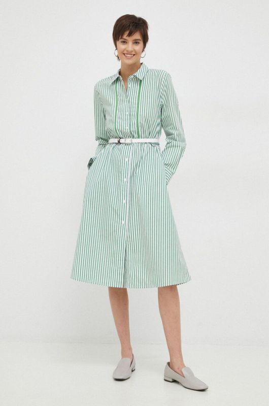 Бавовняна сукня Tommy Hilfiger колір зелений midi розкльошена фото 2