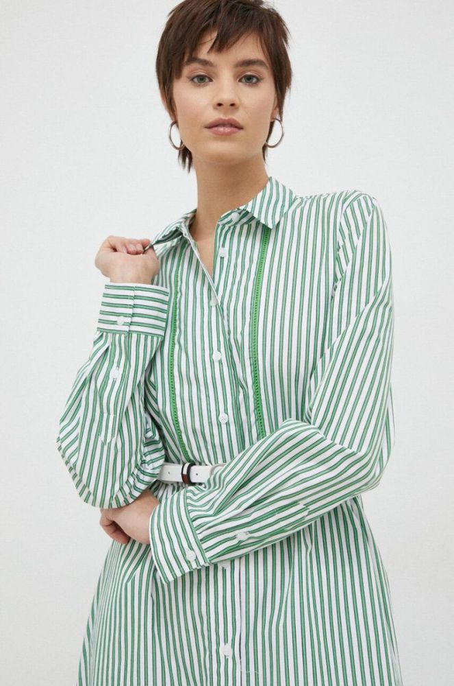 Бавовняна сукня Tommy Hilfiger колір зелений midi розкльошена фото 5