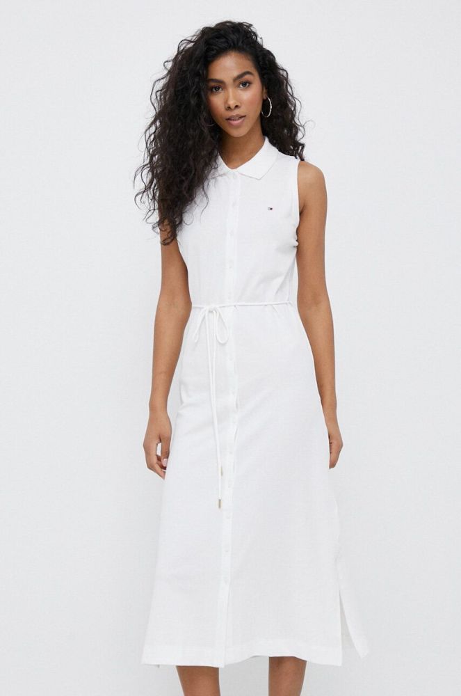 Сукня Tommy Hilfiger колір білий midi облягаюча