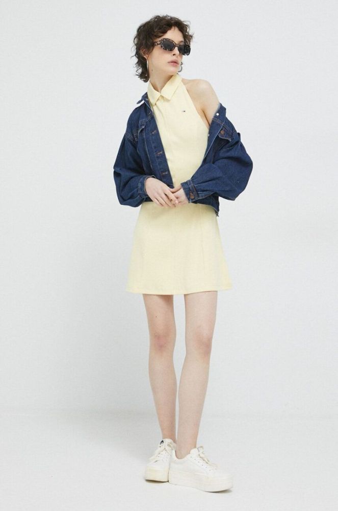 Сукня Tommy Jeans колір жовтий mini розкльошена фото 2