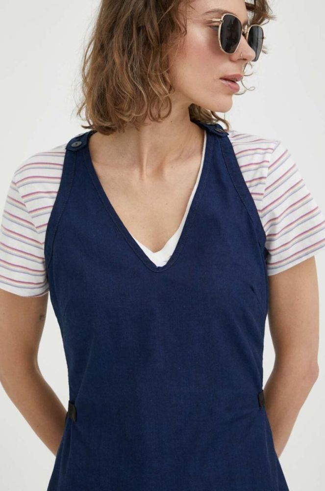 Бавовняна сукня G-Star Raw колір синій mini розкльошена фото 4