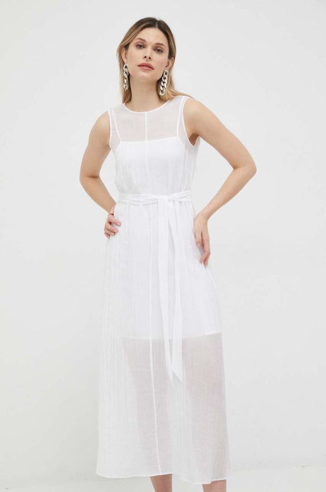 Сукня Armani Exchange колір білий maxi розкльошена