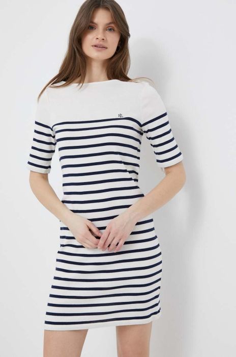 Бавовняна сукня Lauren Ralph Lauren колір бежевий mini облягаюча