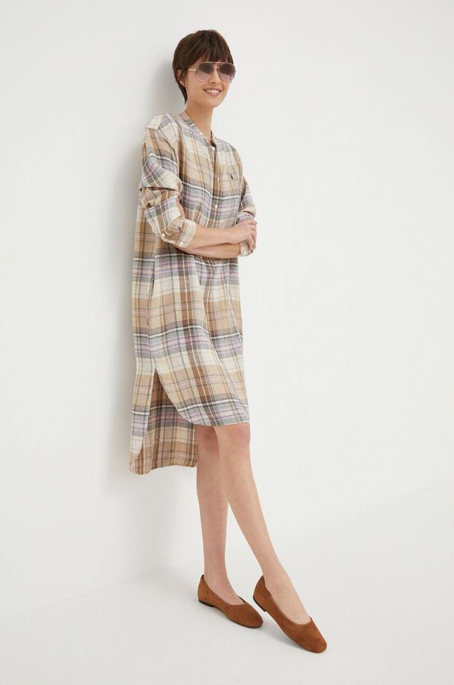 Льняна сукня Polo Ralph Lauren колір бежевий midi oversize