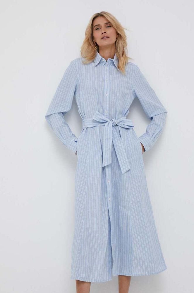 Льняна сукня Polo Ralph Lauren midi розкльошена колір блакитний