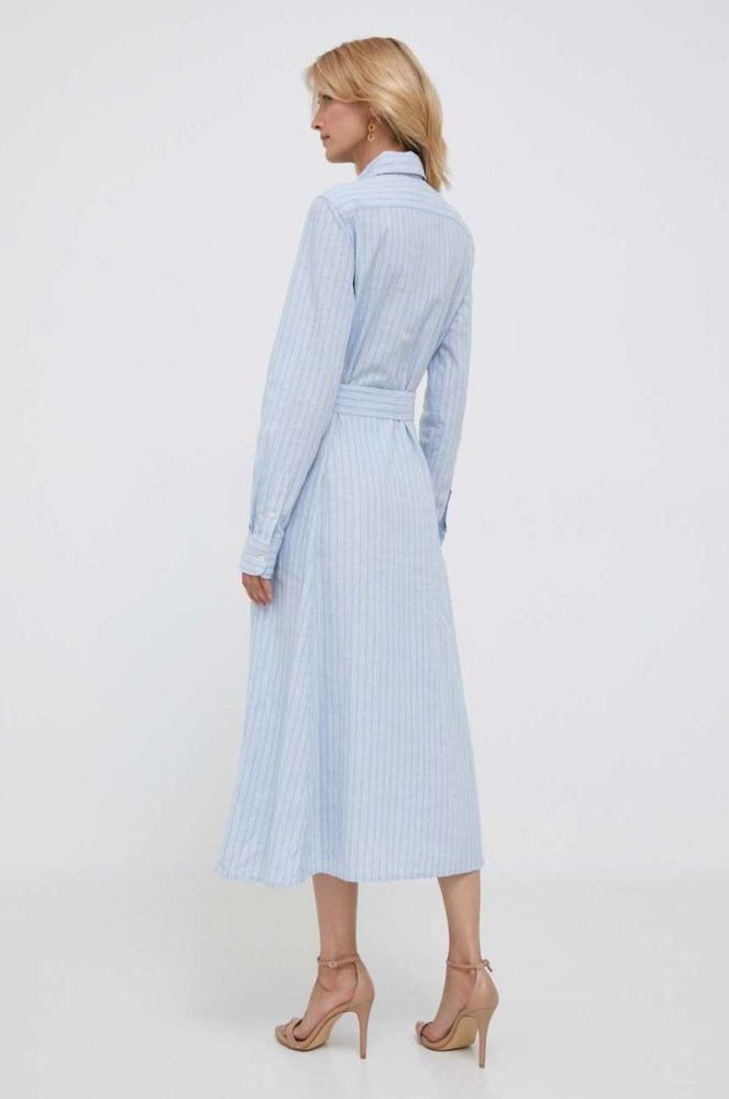 Льняна сукня Polo Ralph Lauren midi розкльошена колір блакитний фото 3
