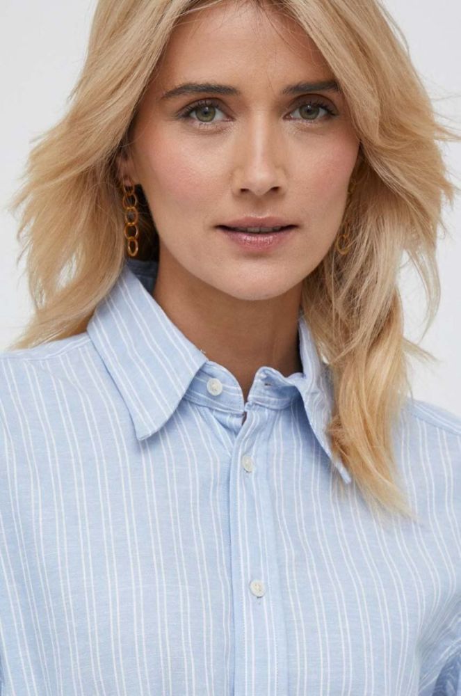 Льняна сукня Polo Ralph Lauren midi розкльошена колір блакитний фото 4