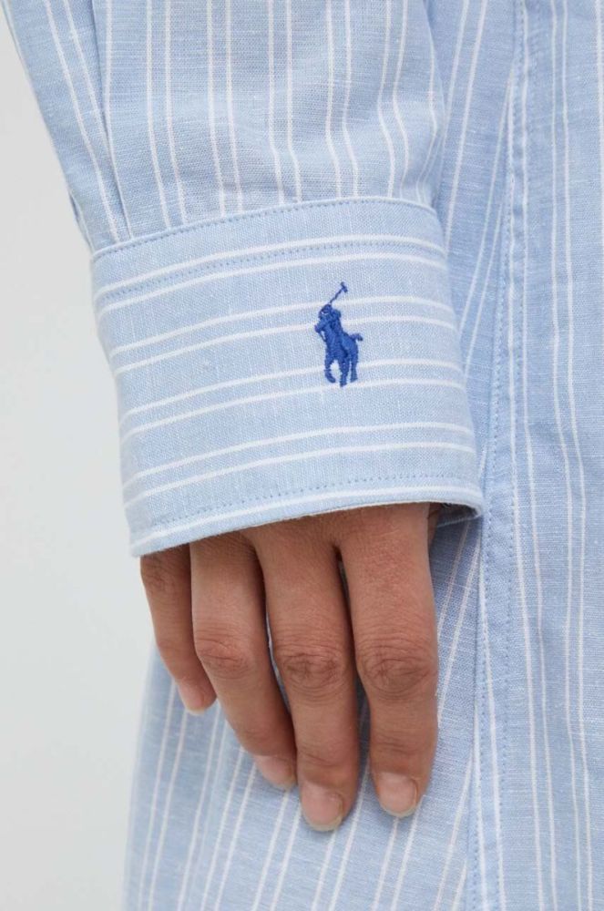 Льняна сукня Polo Ralph Lauren midi розкльошена колір блакитний фото 5