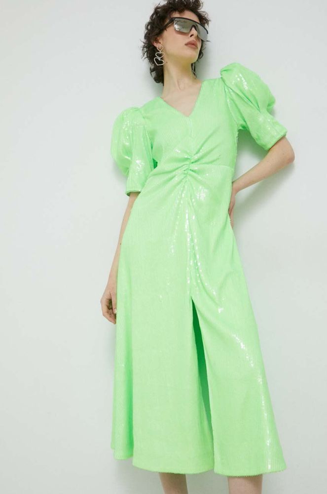 Сукня Rotate колір зелений midi розкльошена (3074848)