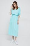 Бавовняна сукня Deha midi розкльошена колір блакитний