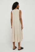 Сукня з домішкою льону Deha колір бежевий midi розкльошена