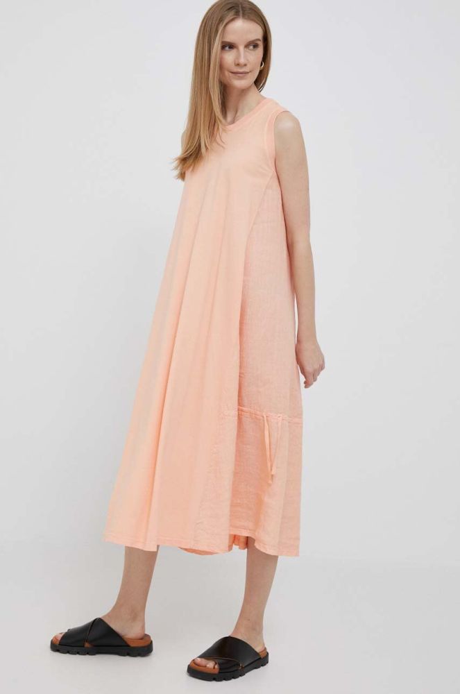 Сукня з домішкою льону Deha колір помаранчевий midi розкльошена