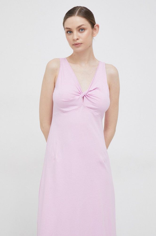 Бавовняна сукня Deha колір рожевий midi розкльошена (3136529)