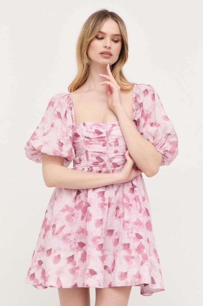 Сукня Bardot колір рожевий mini розкльошена (3320340)