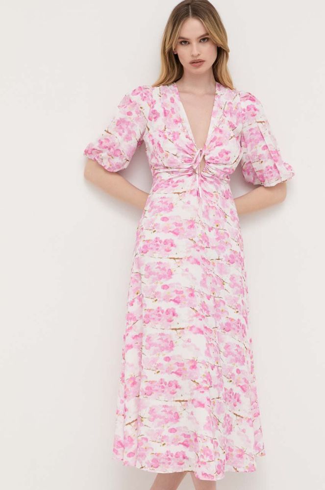 Сукня Bardot колір рожевий midi розкльошена (3320343)